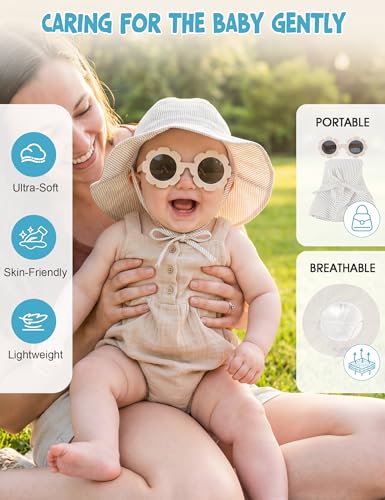 Durio UPF50+ Baby Sun Hat and Sunglasses - Sun Protection Hat for Boy Girl, Wide Brim Summer Beach Hats for Newborn Toddler