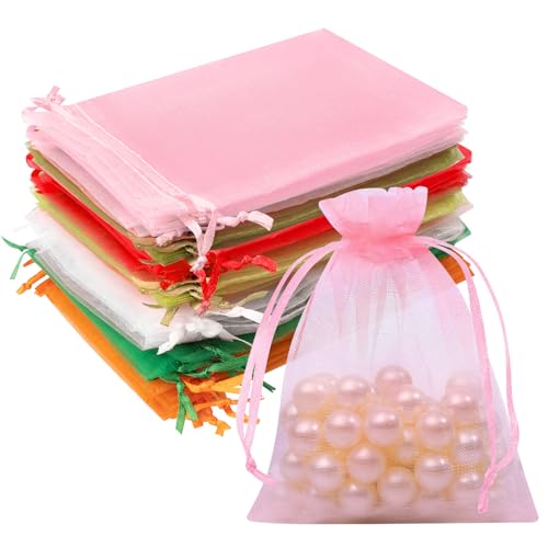 Crweety 50 PCS Organza Bags 3x4 Multicolor, Small Gift Bags for Jewelry Candy Goodie Treat Sachet, Mesh Gift Bag Drawstrin...