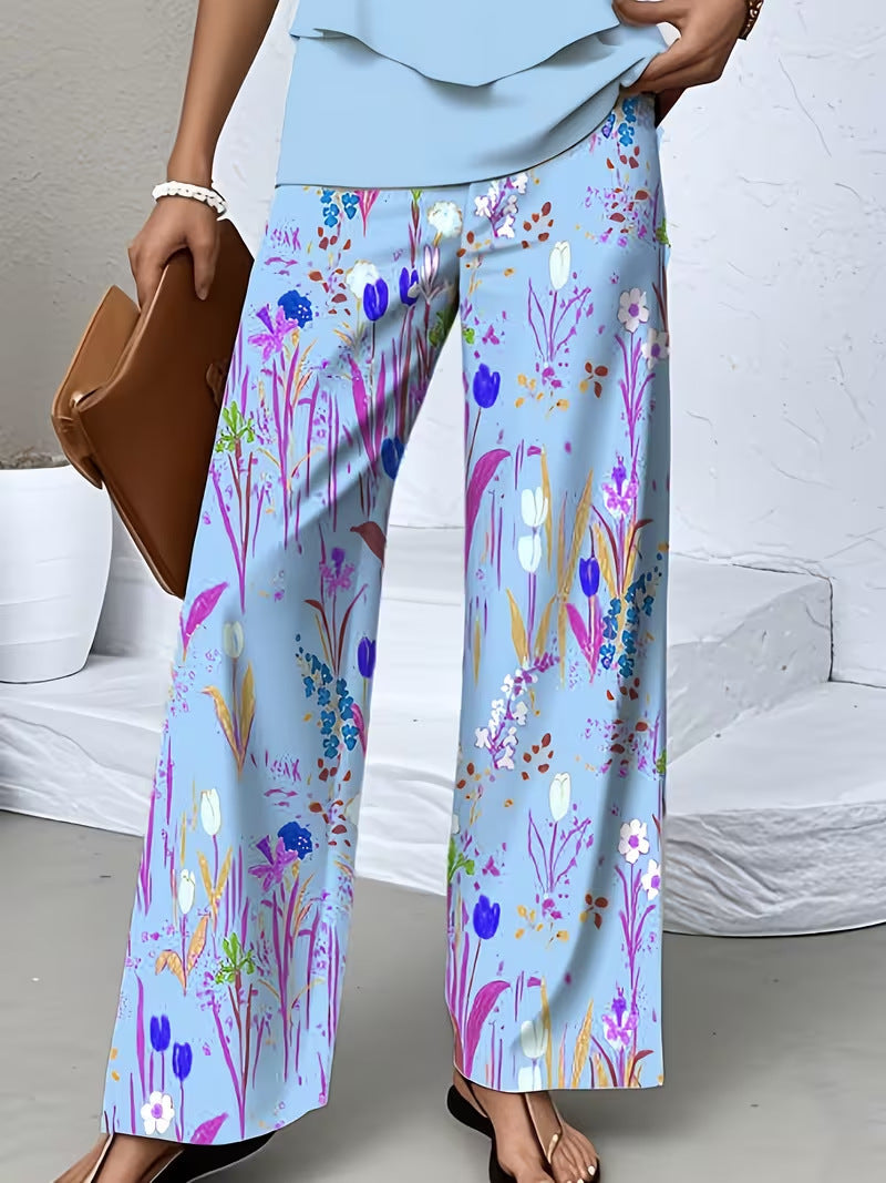 Digital-print Fashion Wide-leg Casual Pants For Island Vibes
