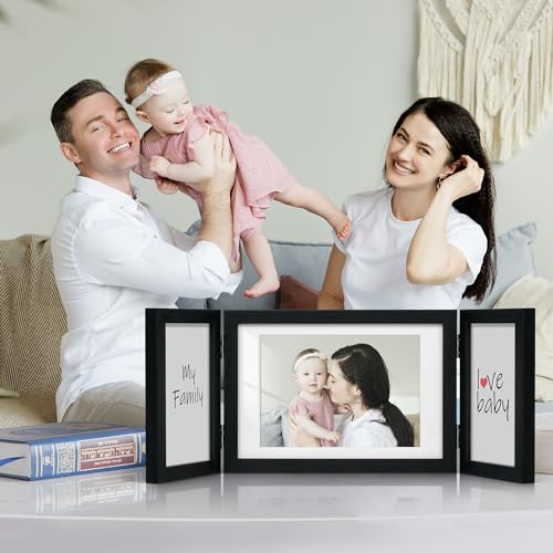 Afuly 5x7 Picture Frame Black 4x6 3 Picture Frames Collage Hinged Folding Triple Photo Frames Home Decor for Wall Desktop ...