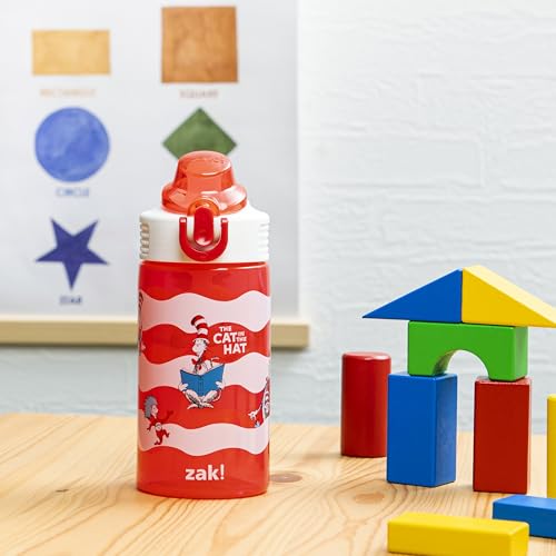 Zak Designs Dr. Seuss Sage Kids Water Bottle For School or Travel, 16oz Durable Plastic Water Bottle With Straw, Handle, a...