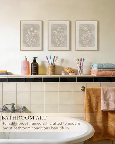 KUVIOKE Boho Botanical Flower Framed Wall Art Farmhouse Vintage Floral Wall Painting Rustic Wildflower Neutral Prints Artw...