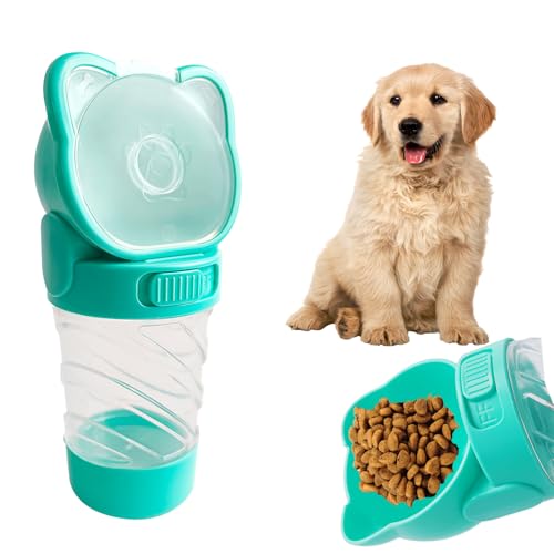 Dog Water Bottle Portable,Leak Proof Puppy Water Bottle Dispenser with Food Container,Lightweight Travel Water Bowl for Do...