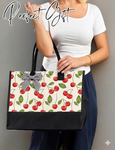 InnoBeta Cherry Gifts for Cherry Lovers, Canvas Tote Bag on Christmas or Birthday, Tote with Top Zipper Closure and Should...