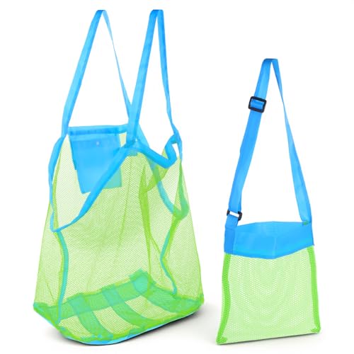 Yuomeaz Small Mesh Beach Toy Bag, Large and Small Sandproof Mesh Beach Toy Bag, Foldable Tote Bags for Family, Travel, Sum...