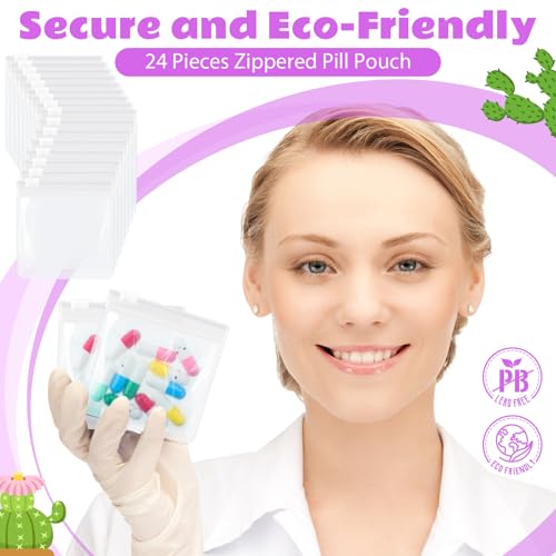 24 Pieces Pill Pouch Bags Zippered Set Reusable Translucent Medicine Organizer Sealing Travel Plastic Bags with Slide Lock...