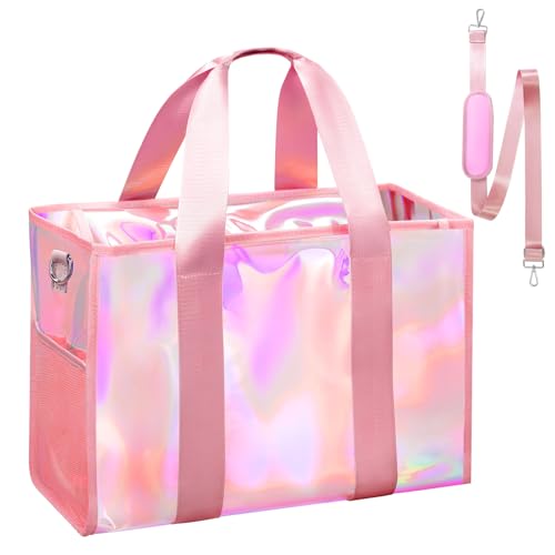 Beach Bag 26L Large Iridescent Waterproof Beach Tote Bag for Women with Zipper & Phone Pouch Sand/Tip-Proof Crossbody