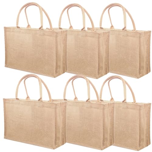 LyyGuanYoo 6 Pack Jute Tote Bag Reusable, Burlap Beach Bags with Sturdy Rounded Handles, Sturdy Base Gym Shopping Travel B...