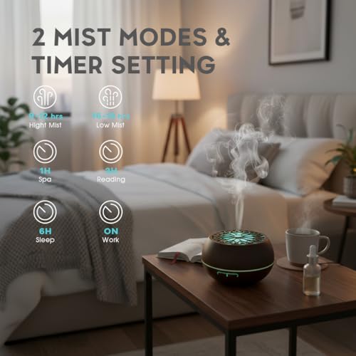 550ml Large Capacity Essential Oil Diffuser with 6 Aromatherapy Oils Set,Ultrasonic Air Humidifier with Timer and 7 Color ...