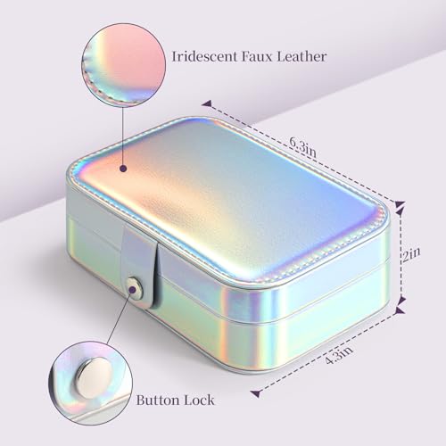 LAMU Travel Jewelry Box, Portable Jewelry Organizers and Stroage, Glowing Rainbow Small Jewelry Case for Earrings Rings Ne...