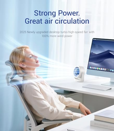 Diveblues USB Desk Turbo Fan, Ultra-Quiet Mini Desk Fan, Powerful Wind, LED Display, 5 Speed, 360° Rotating Small Portable...