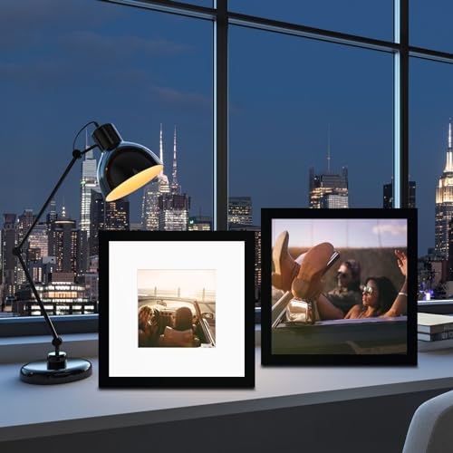BSRHOME 12x12 Picture Frame Set of 9, Display Pictures 8x8 with Mat or 12x12 without Mat, Multi Collage Gallery Square Pho...