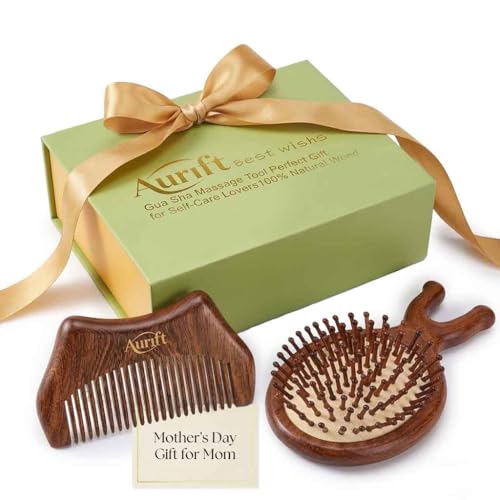 Mother’s Day Gift for Mom – Wooden Scalp Massager Brush & Comb Set, in Premium Gift-Ready Box – Natural Wood Head Massage ...