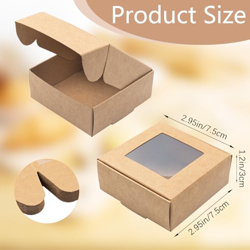 QUYLIXX 100 Pcs Soap Packaging Boxes with Window Mini Kraft Paper Boxes Bulk Treat Favor Boxes Rectangle Gift Soap Boxes f...