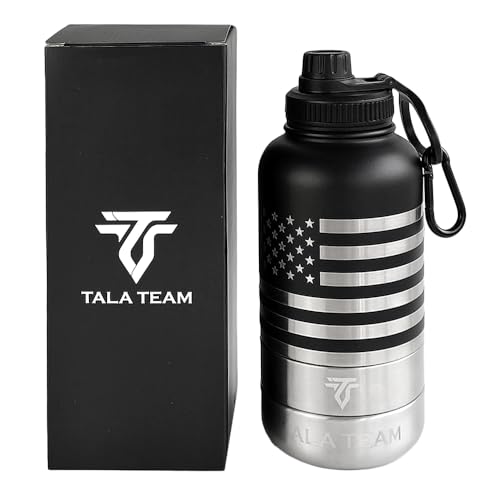 TALA TEAM Insulated Dog Water Bottle Portable (32oz) - Dog Travel Water Bottle with a Hook for Hiking & 2 Bowls Attached. ...