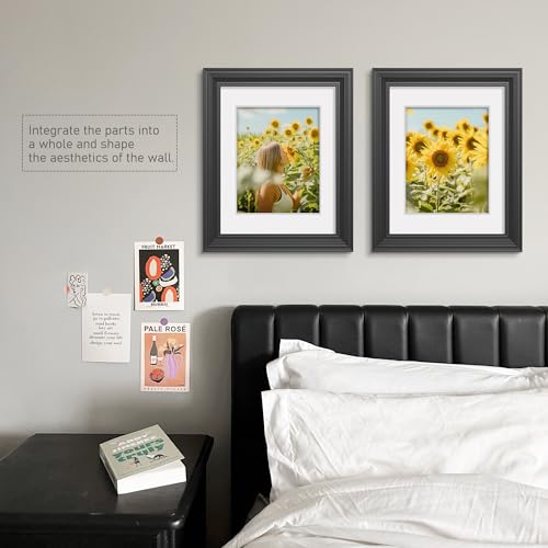 Tinkeps 11x14 Black Picture Frame - Real Glass, Classic Thick Frame Display Pictures 8x10 with Mat or 11 x 14 without Mat,...