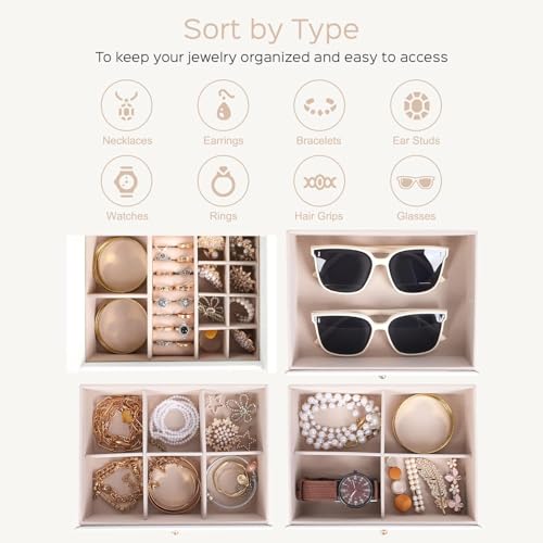 Dajasan Large Jewelry Box for Women, Jewelry Holder Organizer Box with 3 Drawers, 4-Tier Jewelry Storage Organizer with Mi...