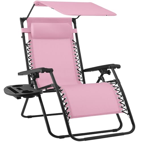 Best Choice Products Folding Zero Gravity Outdoor Recliner Patio Lounge Chair w/Adjustable Canopy Shade, Headrest, Side Ac...