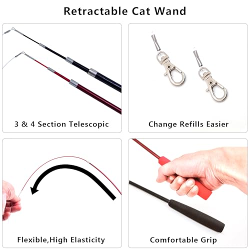 miwoowim Interactive Cat Wand Toy Set – 2 Retractable Wands (37" & 49") with 11 Refills Attachments – Feather Toys, Plush ...