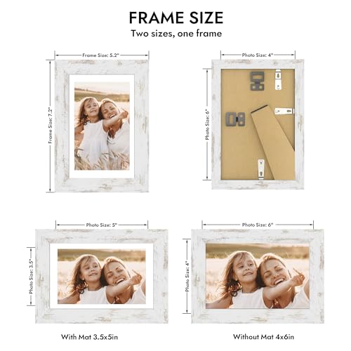 Hongkee 4x6 Picture Frame with Glass, Display Pictures 3.5x5 with Mat or 4 x 6 without Mat - Wall and Tabletop, 4 by 6 Pho...