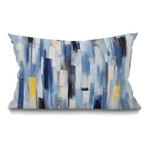 Smooffly Abstract Stripes Pillow Cover Farmhouse Geometric Multicolor Stripes and Teals Ink Texture Decorations Cushion Ca...