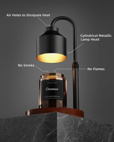 LISUNAR Electric Candle Warmer Lamp Black, Candle Lamp Warmer with Timer, Wax Warmer Lamp for Jar Candles, Adjustable Heig...