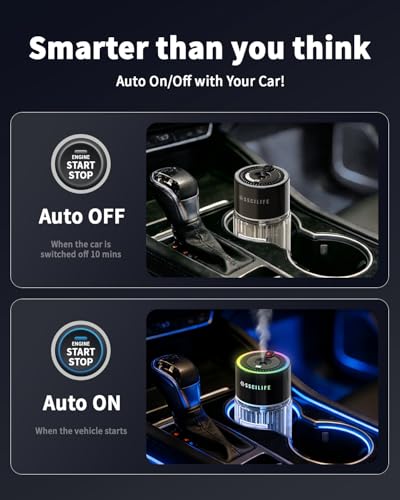 SSCILIFE Smart Car Air Freshener with Auto Sensor, Car Aroma Diffuser with RGB Music Syncing Light & Starry Sky Projectio...