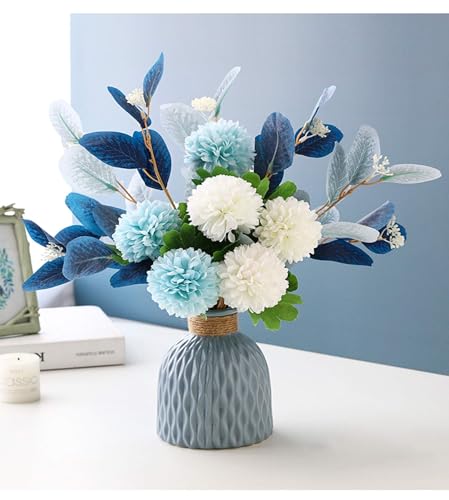 NAWEIDA Artificial Flowers with Ceramic Vase Faux Hydrangea Flower Arrangements Table Centerpieces for Home Garden Party W...