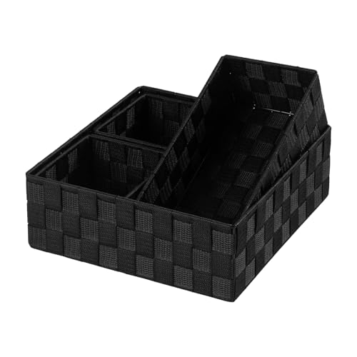 Posprica Small Black Baskets Cube Bin Container Tote,Woven Storage Baskets for Organizing Organizer Divider for Drawer, Cl...