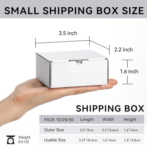 LineKap Small Shipping Boxes 3.5x2.2x1.6 Inches, 10-Pack White Corrugated Cardboard Boxes for Mailing, Storing, Gift Packa...
