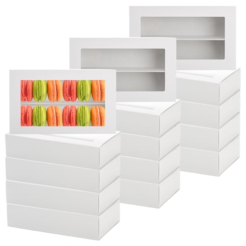 Dicunoy 30 Pack Macaron Boxes for 12, Macaron Gift Box, White Bakery Boxes with Clear Window, Cookie Packaging Box for Str...