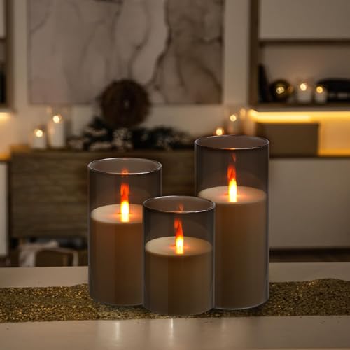 Kiexung Flameless LED Candles, New Analog 3D Wick Battery Powered Candle, Fake Candle with Remote Control & Timer for Dini...
