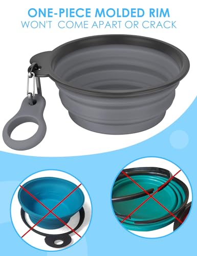Aonkey Collapsible Dog Bowls with Bottle Carrier, 2 Pack Travel Dog Water Bowl Upgraded Carabiner, One-piece Molded Rim No...