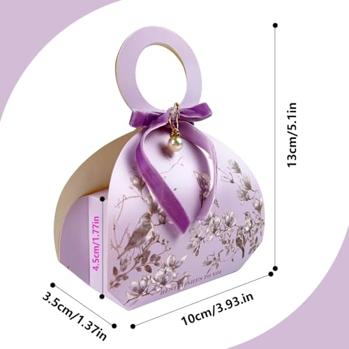 20 PCS Small Gift Boxes, Flower & Bird Party Favor Boxes Goodie Bags with Handle, Velvet Bow, Pearl Pendant for Wedding An...