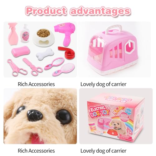 Volmop 14PCS Dog Toys for Kids, Walking Barking Electronic Interactive Plush Puppy Toy with Carrier and Accessories, Pet C...