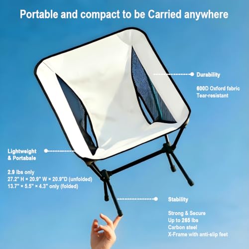 Lightweight Portable Essential Compact Camping Chair,Sturdy with X-Frame,120kg Capacity,Foldable with Carry Bag,Quick Setu...