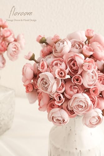 Floroom Ranunculus Artificial Flowers 18 Pcs Dusty Rose Faux Silk Mini Ranunculus Bulk Fake Wedding Filler Flowers for DIY...