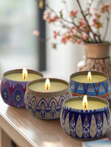 Scented Candles Gift Set for Women - 4 Pack Aromatherapy Candles with 8% Essential Oils, 120H Burn Time, Stress Relief & R...