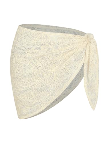 ZAFUL Women's Sarong Coverups Textured Mesh Scalloped Hem Triangle Bathing Suit Cover Up Mini Skirt