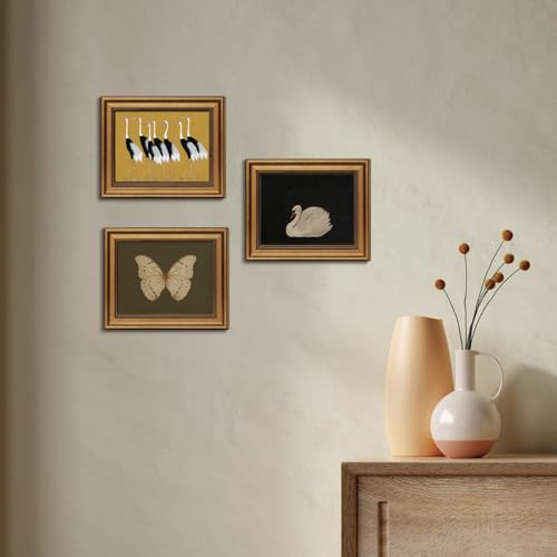 Gold Framed Wall Art Vintage Butterfly Canvas Wall Art White Butterfly Moody Insect Artwork Prints Picture for Living Room...