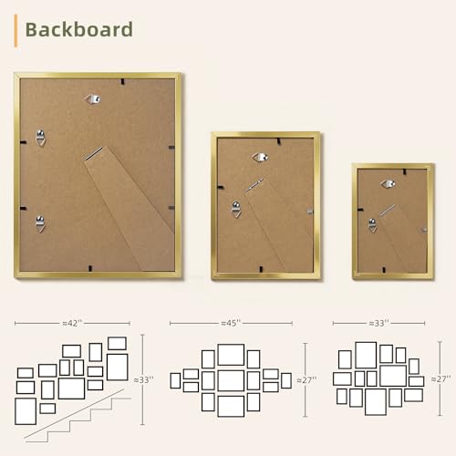 HappyHapi 15 Pack Gold Picture Frames Collage Wall Decor, Gallery Wall Frame Set for Mounting & Tabletop Display, Multi Si...