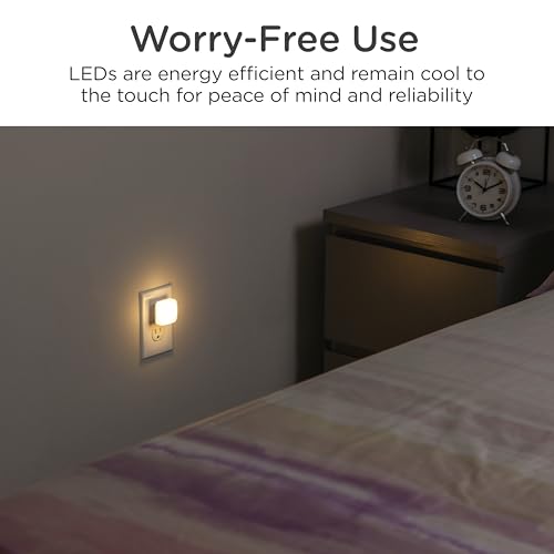 Lights by Night Mini Square LED Night Light, Plug in, Dusk to Dawn Sensor, Warm 3000K, Compact Single Outlet Design (Does...