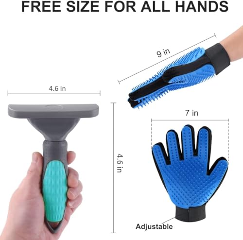2PCS Pet Grooming Brush Set, Undercoat Deshedding Tool & Double-Sided Silicone Glove for Dogs, Cats & Horses - Gentle & Ef...