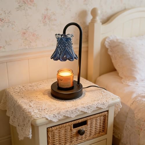 LANFU Candle Warmer Lamp with Dimmable, Blue Flower Lampshade Birthday Gifts for Women Mom, House Warming Gifts New Home D...