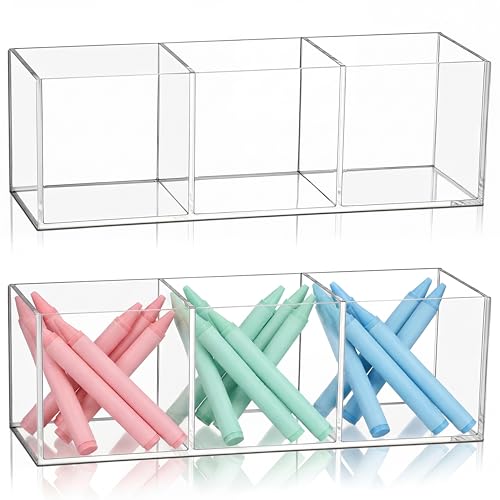 Epakh 2 Pieces Acrylic Cube Organizer 3 Compartments Clear Acrylic Pencil Holder Makeup Brush Drawer Organizer for Desk, O...