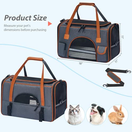 Pesen 18x11x11 Inches Cat Carrier– Fits Pets Up to 16 lbs, Anti-Collapse Design, Multiple Storage Pockets, Cat Carrier Sof...