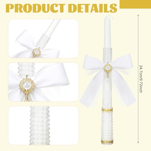WILLBOND 3 Pcs Baptism Candle Gifts Set First Communion Rosary and Candle Set Catholic Bracelets Cross Necklace Holy Commu...
