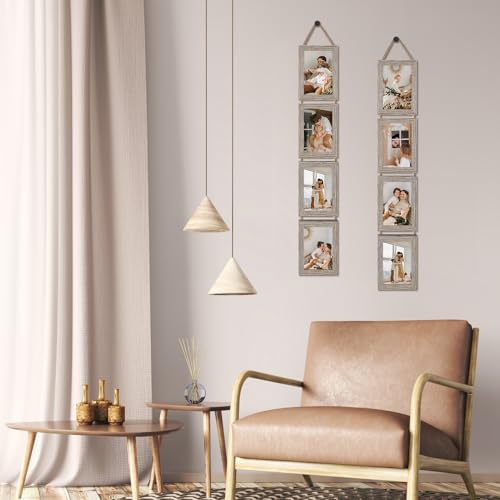 QUTREY 4x6 Hanging Picture Frames Collage Set of 2, 4 Openings 4 x 6 Photo Frames for Vertical 4 by 6 inch Pictures for Wa...