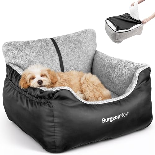 BurgeonNest Dog Car Seat for Small Dogs, Soft Pet Car Travel Home Bed Under 25 lbs, Fully Detachable and Washable Cat Boos...
