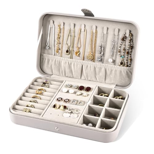Luxury Small Travel Jewelry Box with Earring Compartments, Rectangle Jewellery Organizer Case for Women,Valentine's Day Gi...